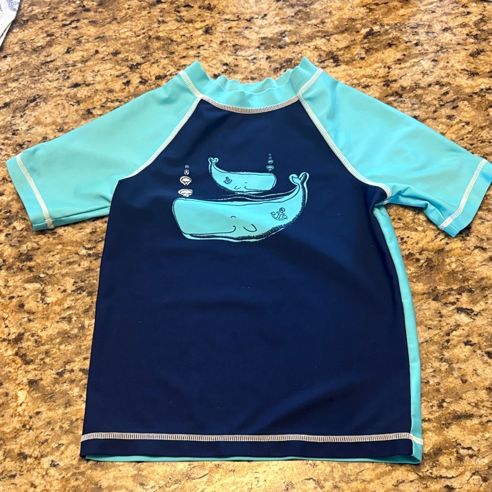 Kids Navy and Aqua Whale Rash Guard Swim Shirt 4t